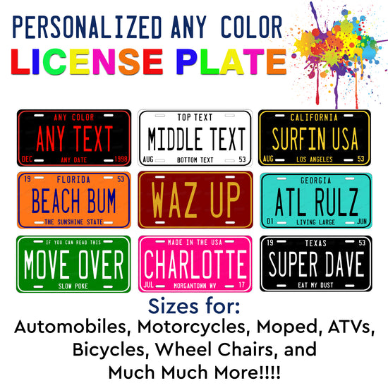 Any Color Any State Customize License Plate