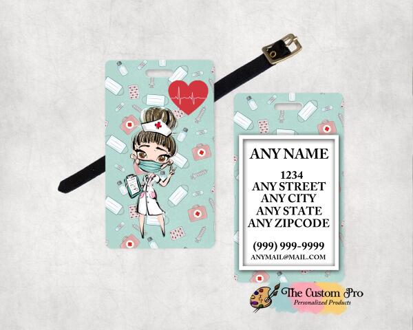 Custom Nurse Luggage Bag Tag - Personalized with your name and address - Choose between 21 Medical Healthcare Professional