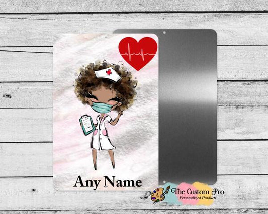 Cute Nurse Medical Staff Personalized Aluminum Sign - 8 x 12 - Great Gift for coworkers